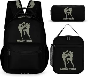 Muay Thai Backpack Set 3 Pieces Laptop Daypack Insulated Lunch Tote Bag Pencil Case for Work Travel