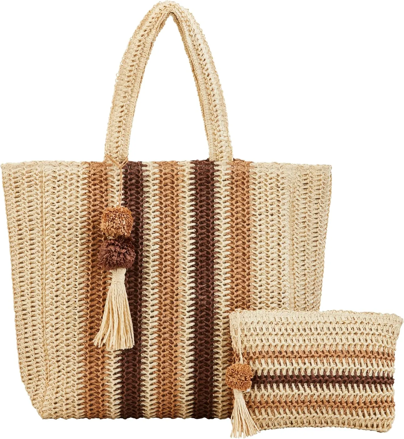 Mud Pie Women's Neutral Straw Tote and Case