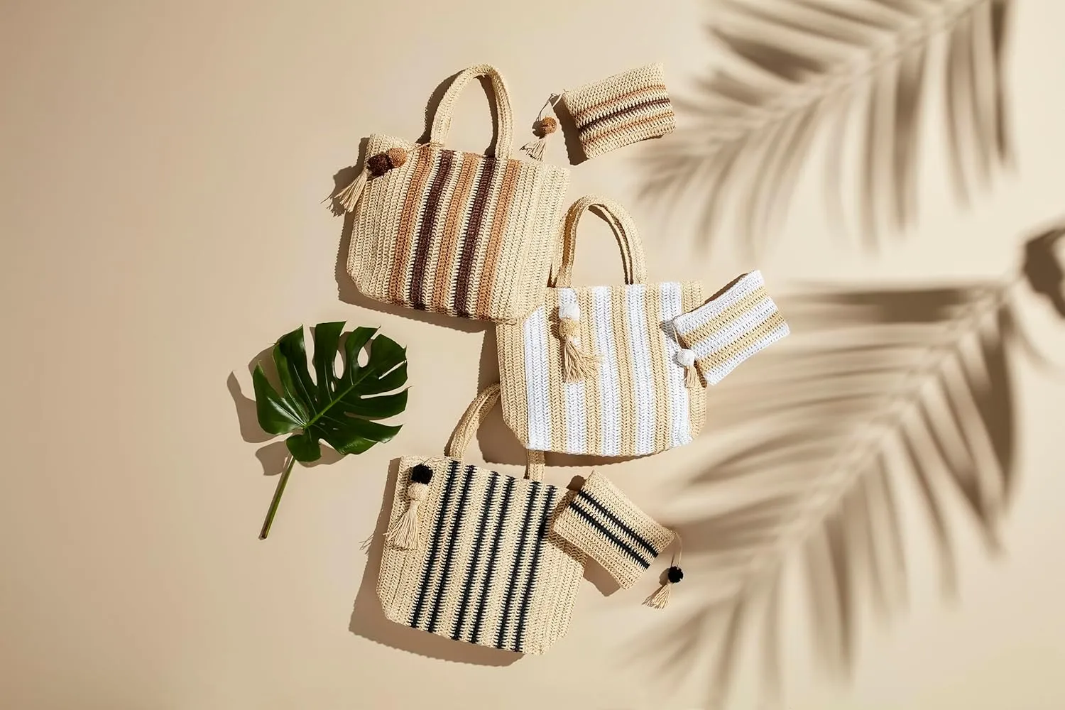 Mud Pie Women's Neutral Straw Tote and Case