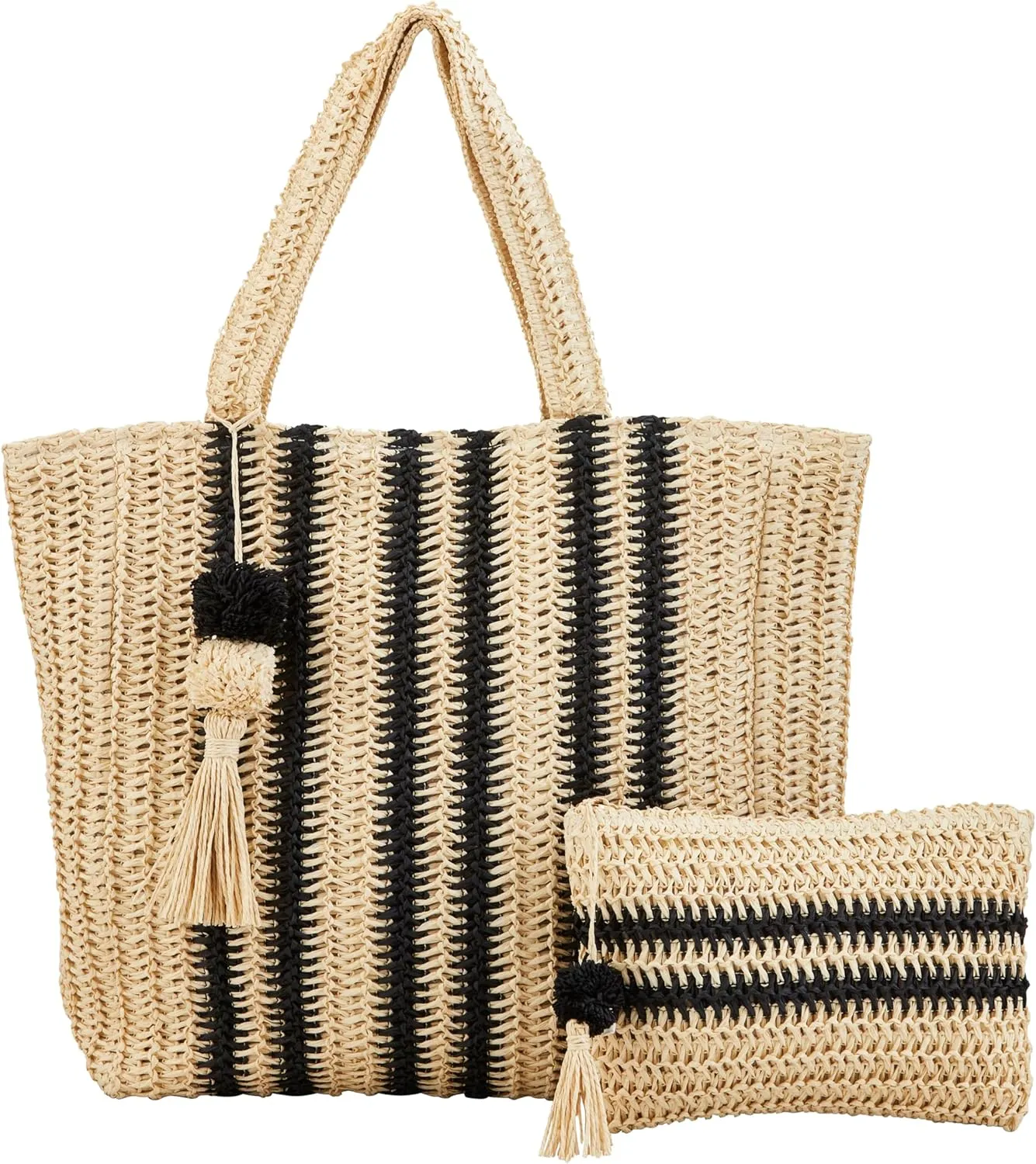 Mud Pie Women's Neutral Straw Tote and Case