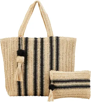 Mud Pie Women's Neutral Straw Tote and Case