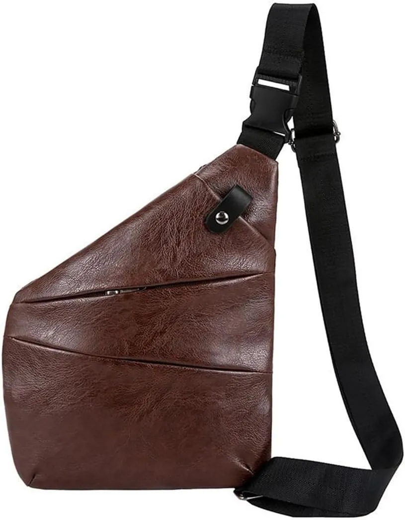 Muka Sling Bag for Women Men, PU Chest Bag Large Capacity Sling Pack Cross Body Bag with 3 Pockets