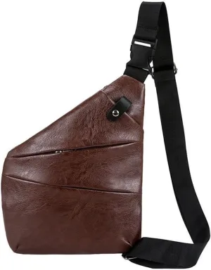 Muka Sling Bag for Women Men, PU Chest Bag Large Capacity Sling Pack Cross Body Bag with 3 Pockets