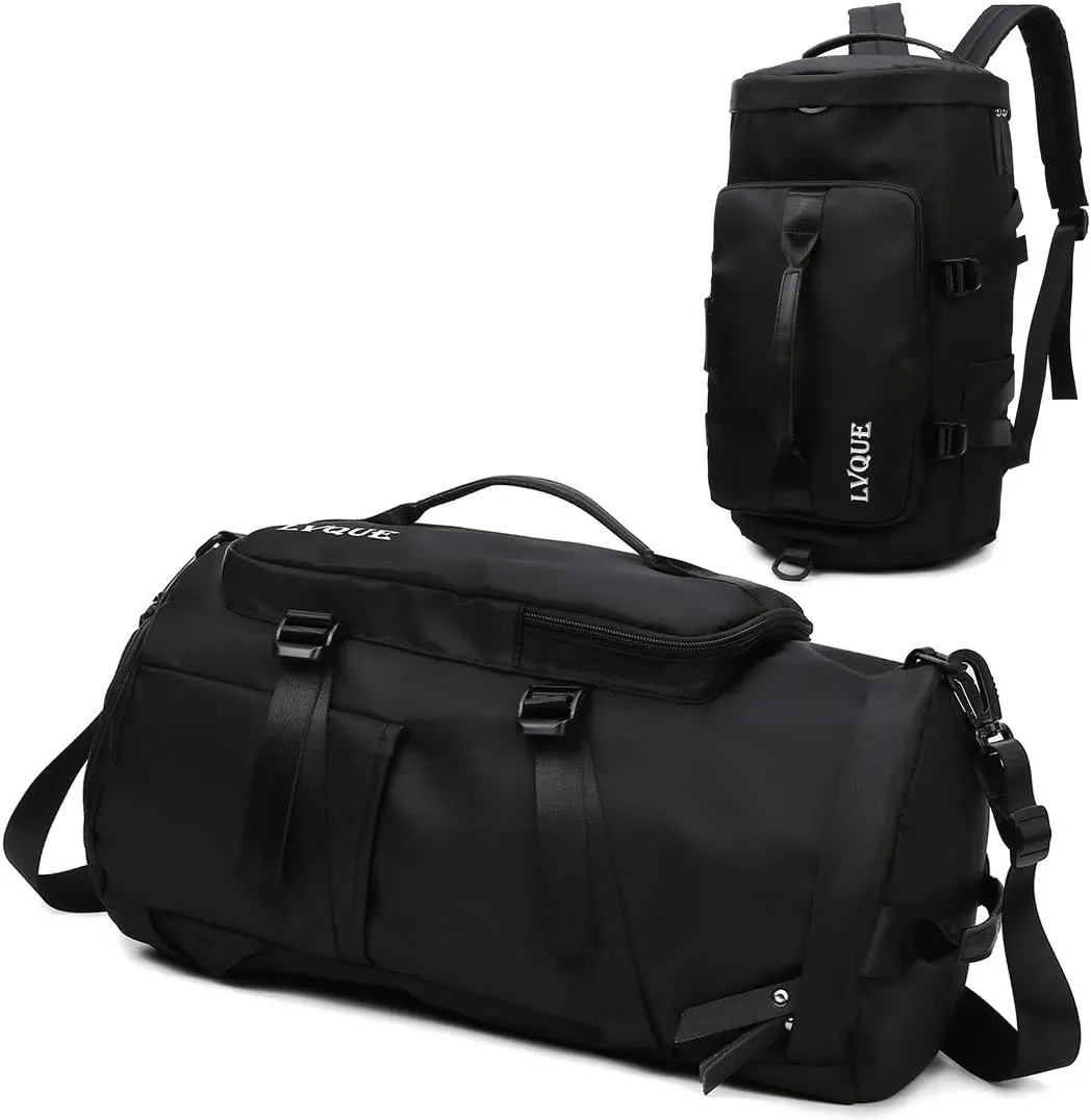 Multipurpose Travel Backpack, Large Capacity Gym Duffle Bag, Daily Sport Backpack Tote with Individual Shoe Pockets for Men and Women (Black)