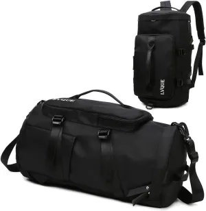 Multipurpose Travel Backpack, Large Capacity Gym Duffle Bag, Daily Sport Backpack Tote with Individual Shoe Pockets for Men and Women (Black)