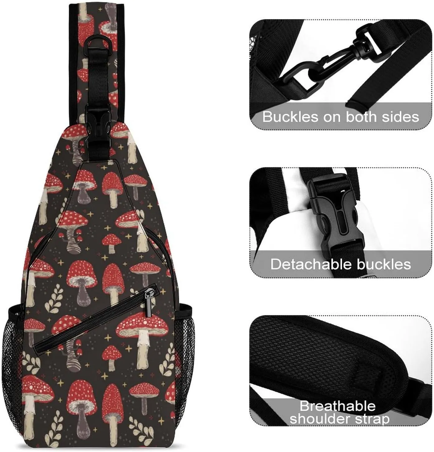 Mushroom Pattern Crossbody Sling Bag for Women Men Travel Chest Bag, Cycling Shoulder Backpack