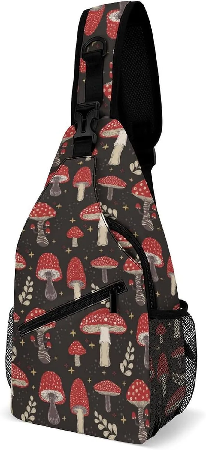 Mushroom Pattern Crossbody Sling Bag for Women Men Travel Chest Bag, Cycling Shoulder Backpack