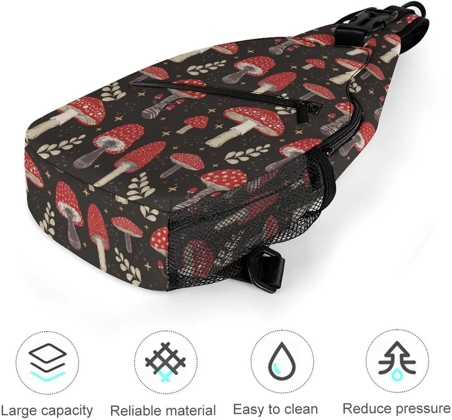 Mushroom Pattern Crossbody Sling Bag for Women Men Travel Chest Bag, Cycling Shoulder Backpack