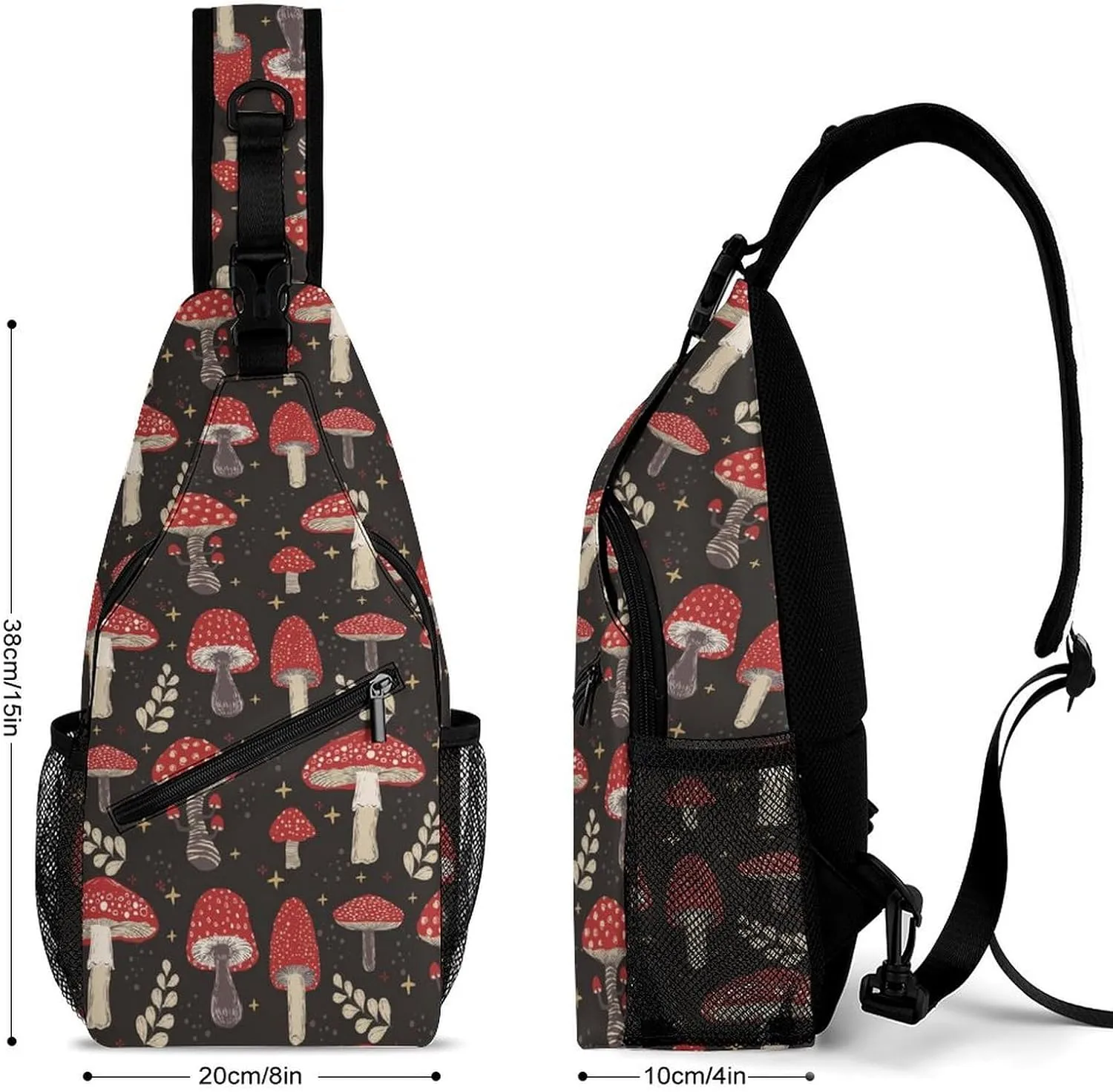 Mushroom Pattern Crossbody Sling Bag for Women Men Travel Chest Bag, Cycling Shoulder Backpack