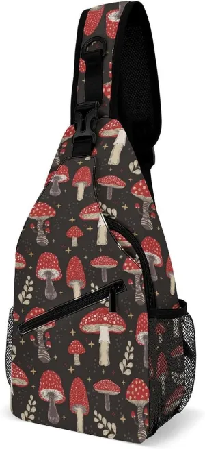 Mushroom Pattern Crossbody Sling Bag for Women Men Travel Chest Bag, Cycling Shoulder Backpack