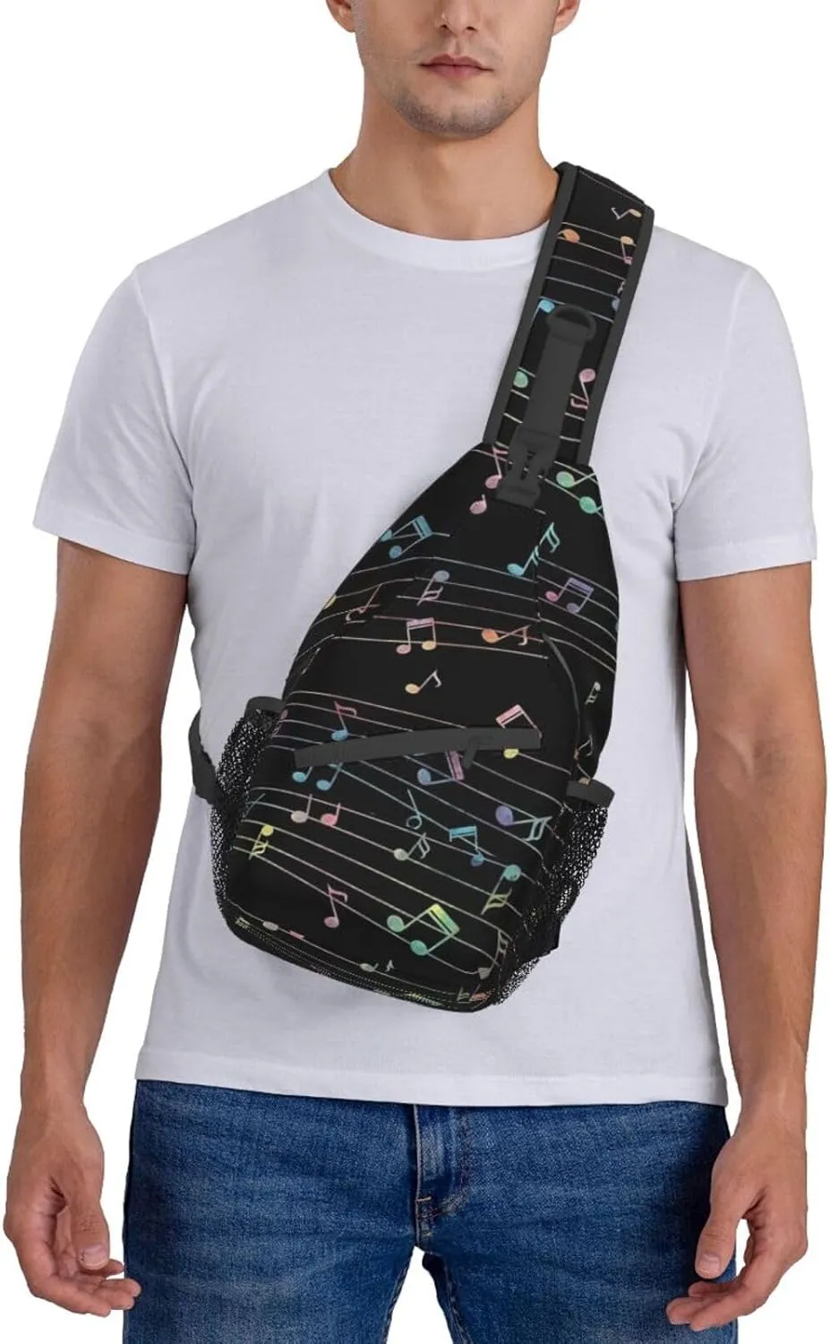 Music Notes Crossbody Bag Music Shoulder Bag Backpack Notes Sling Bag Chest Casual Daypack for Outdoor
