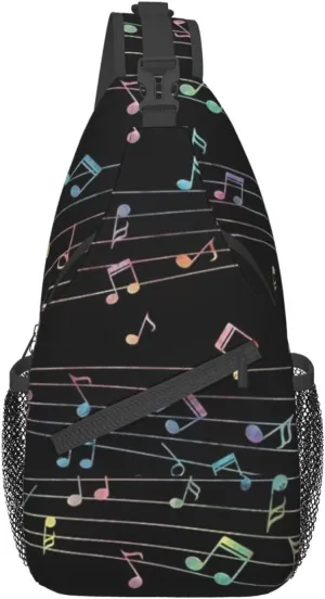 Music Notes Crossbody Bag Music Shoulder Bag Backpack Notes Sling Bag Chest Casual Daypack for Outdoor