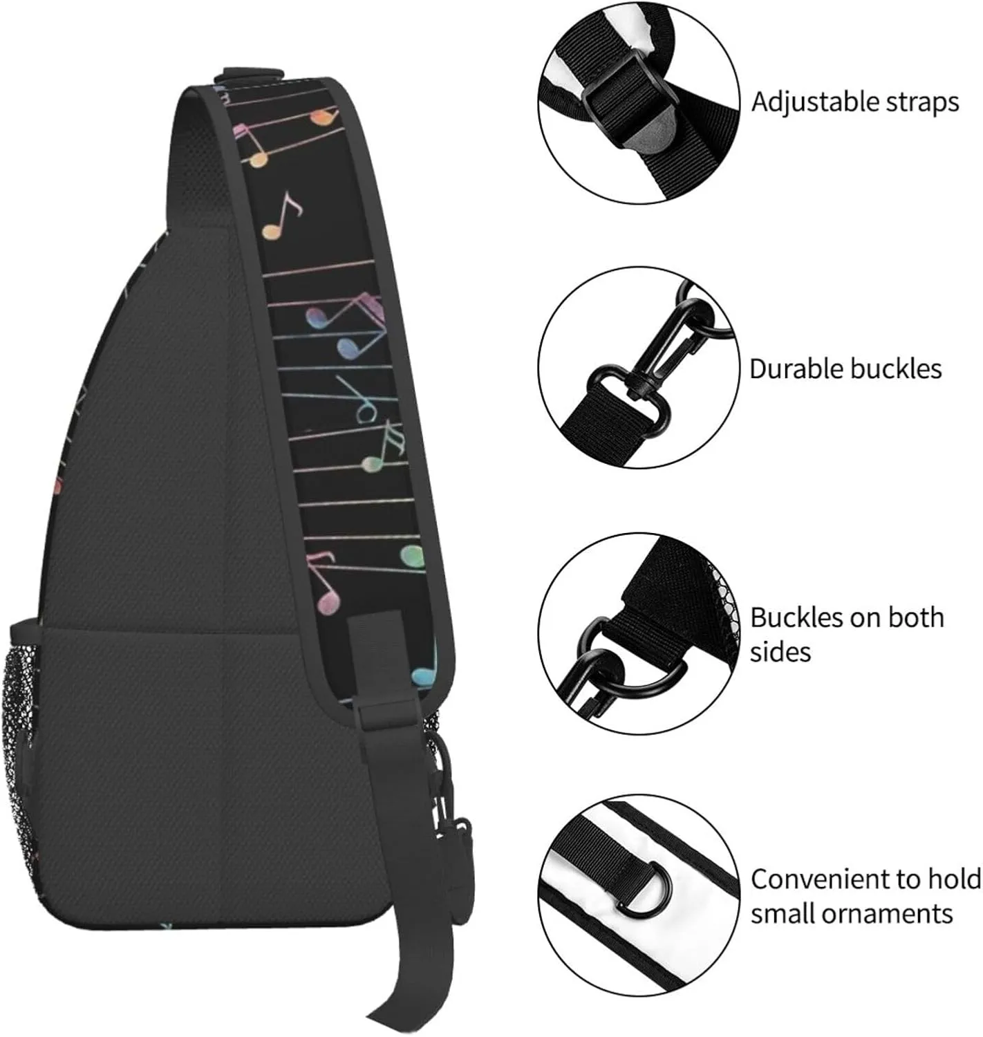 Music Notes Crossbody Bag Music Shoulder Bag Backpack Notes Sling Bag Chest Casual Daypack for Outdoor