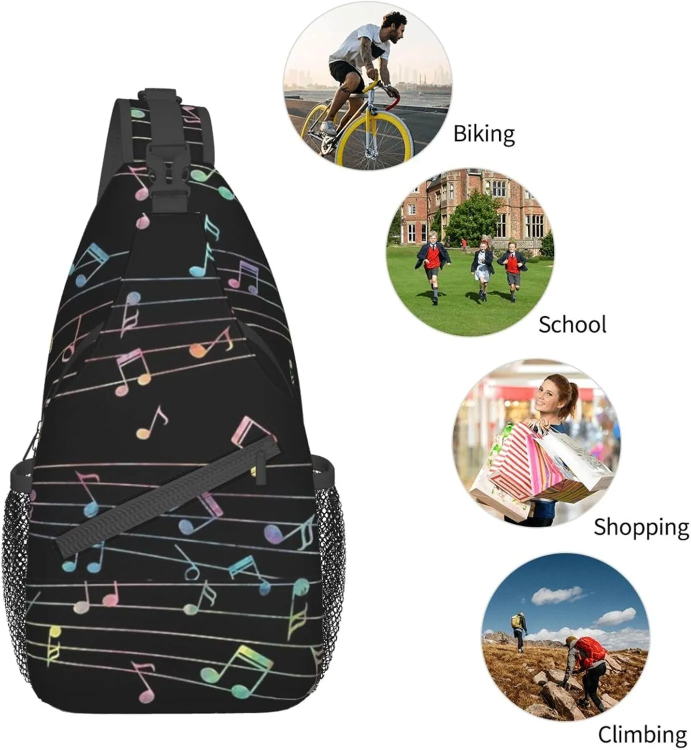 Music Notes Crossbody Bag Music Shoulder Bag Backpack Notes Sling Bag Chest Casual Daypack for Outdoor