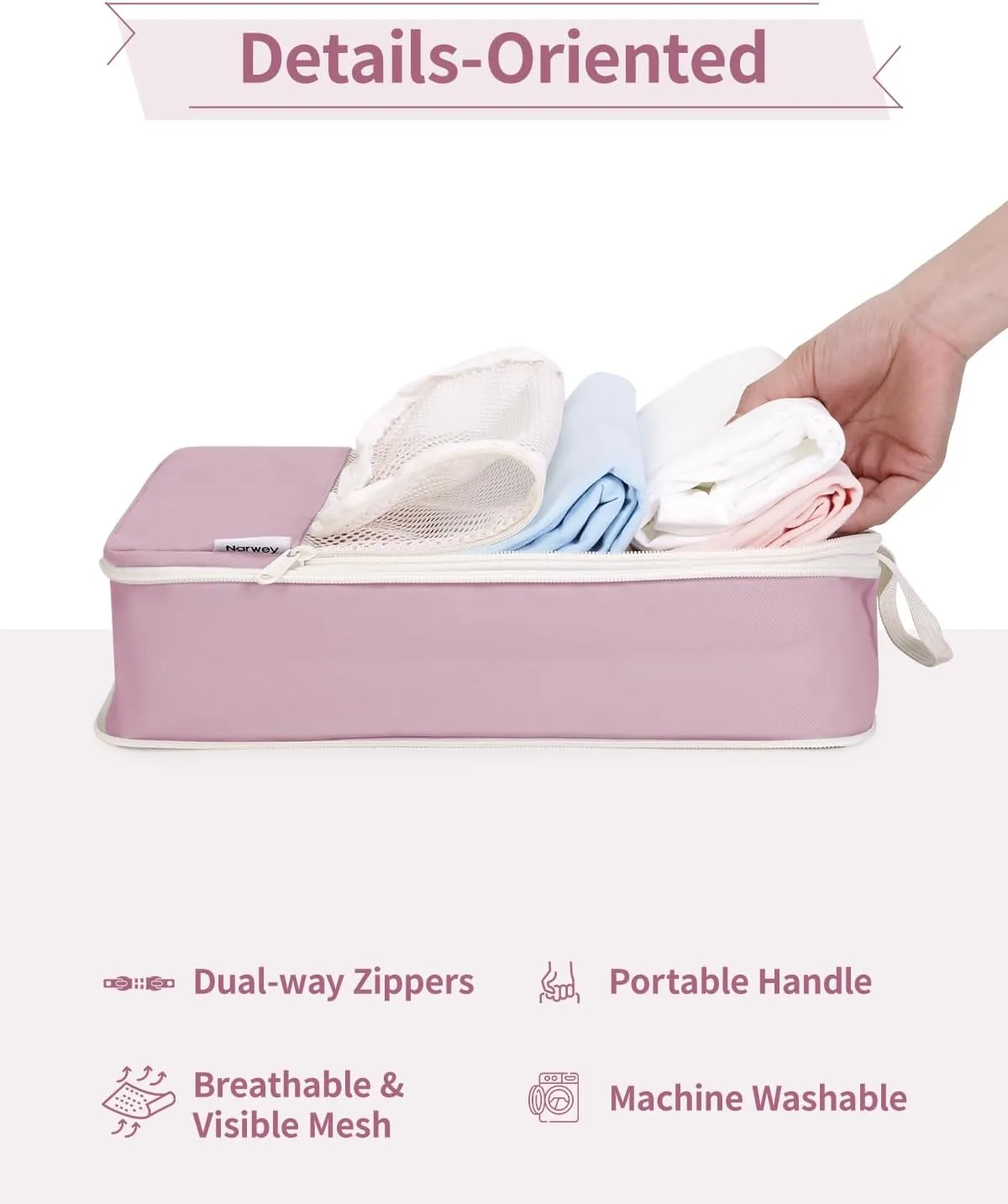 Narwey 6 Set Compression Packing Cubes Travel for Carry on Women, Packing Organizers Bag for Backpack Luggage Suitcase Duffle Bags (Dusty Rose)