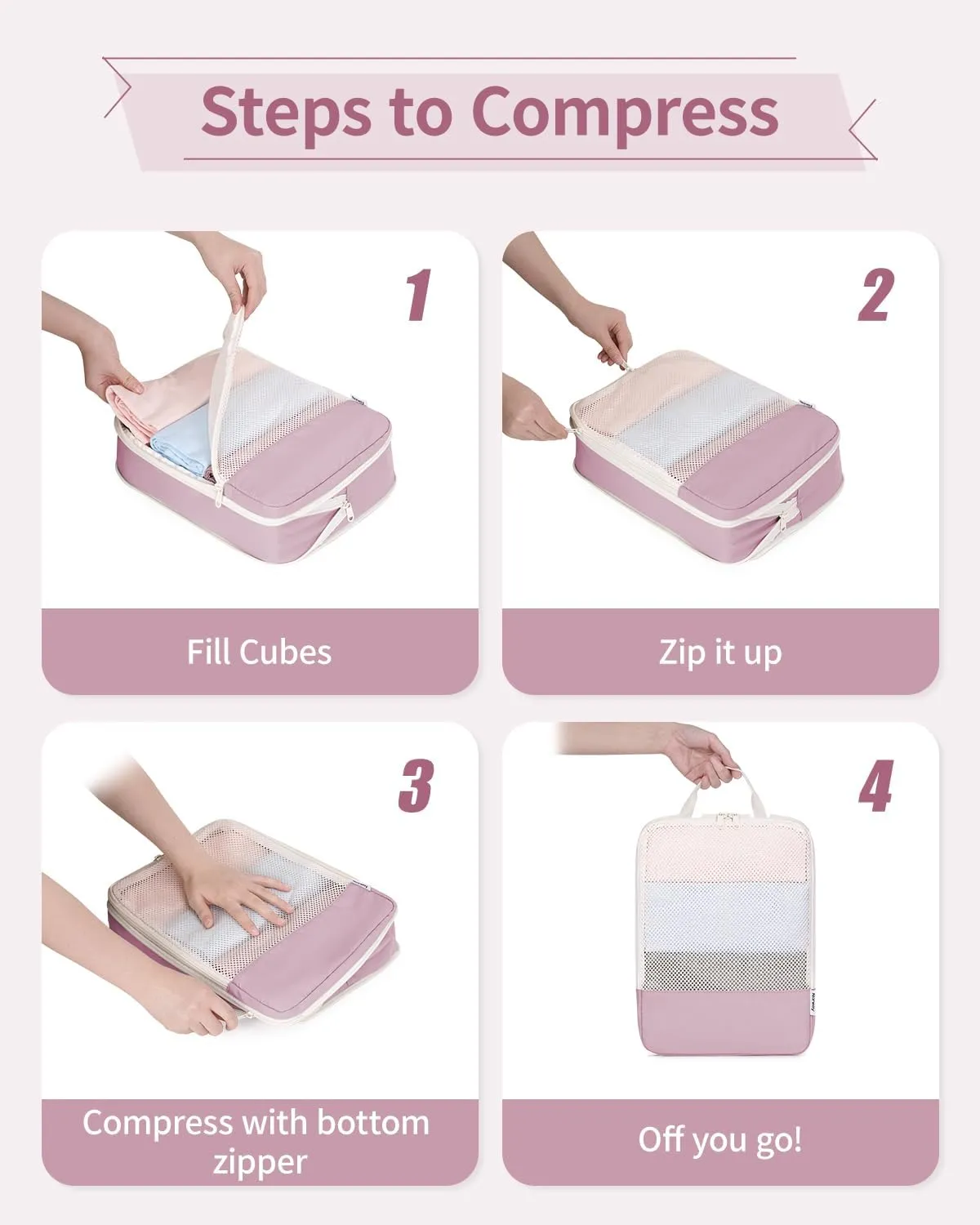 Narwey 6 Set Compression Packing Cubes Travel for Carry on Women, Packing Organizers Bag for Backpack Luggage Suitcase Duffle Bags (Dusty Rose)