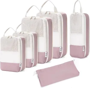 Narwey 6 Set Compression Packing Cubes Travel for Carry on Women, Packing Organizers Bag for Backpack Luggage Suitcase Duffle Bags (Dusty Rose)