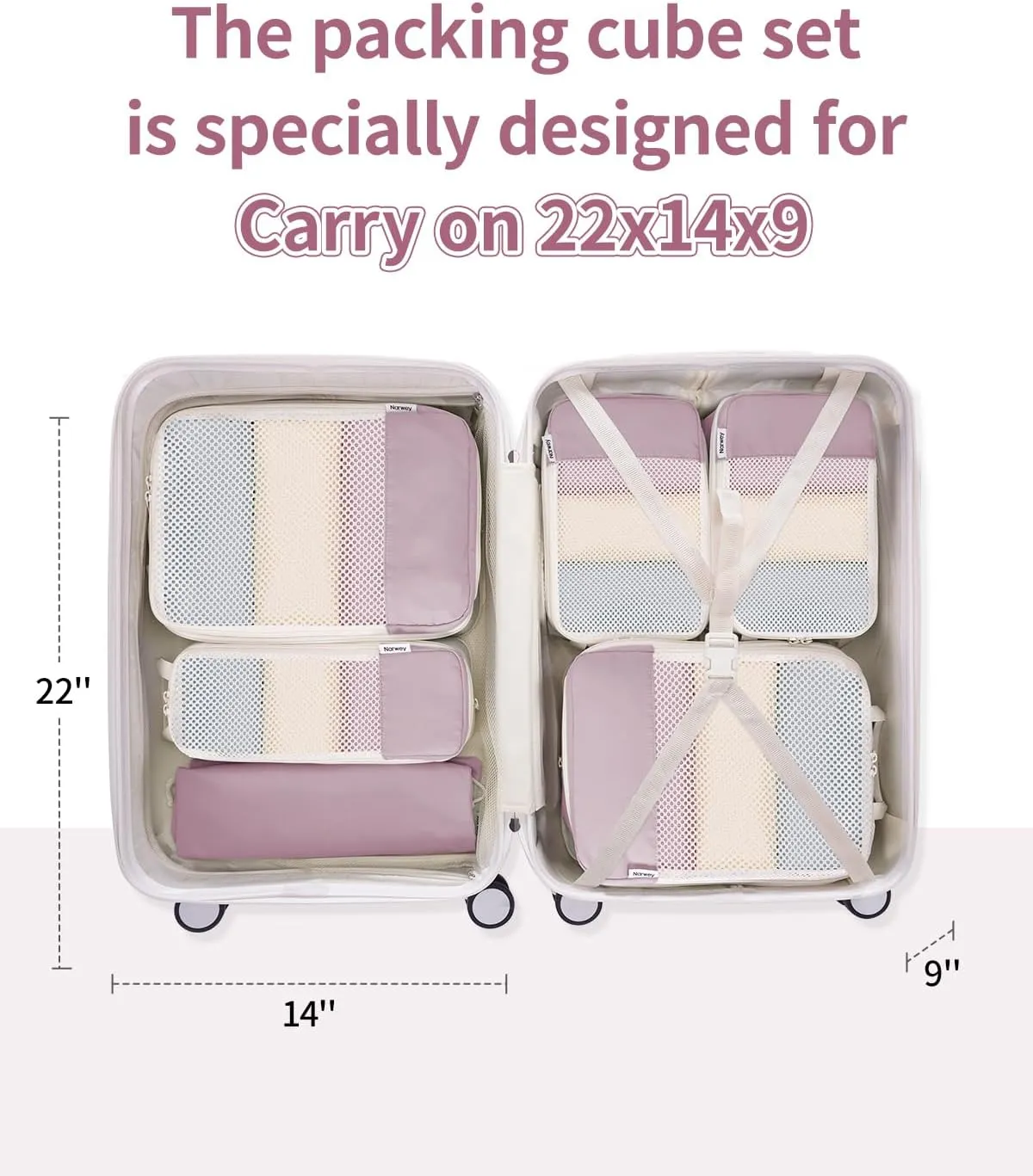 Narwey 6 Set Compression Packing Cubes Travel for Carry on Women, Packing Organizers Bag for Backpack Luggage Suitcase Duffle Bags (Dusty Rose)