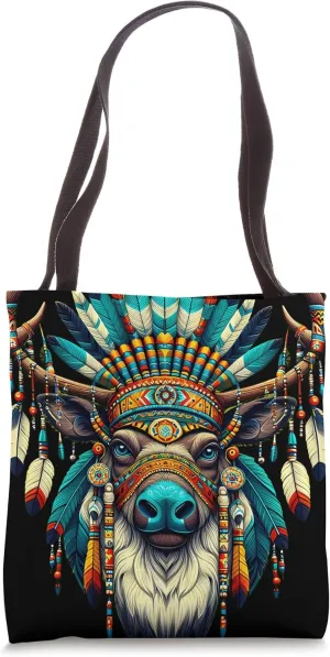 Native Indian Caribou Native American Indian Feathers Tote Bag