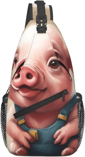 Naughty Pig Baby Print Sling Bag Crossbody Backpack For Women Men Hiking Travel Over The Shoulder Multipurpose Bag
