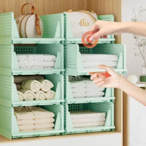 Neprock Closet Organizers - 5 Pack Folding Plastic Drawer Storage for Clothes, Stackable Bins for Closet, Cupboard, RV Bathroom (5L Green)