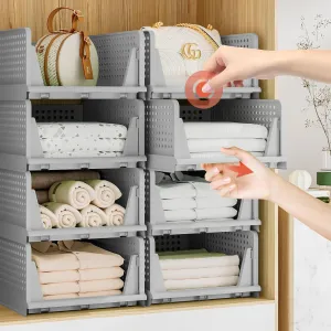 Neprock Closet Organizers, 5 Pack Folding Plastic Drawer Storage for Clothes, Stackable Storage Bins for Closet Cupboard RV Bathroom (5 L) (Gray)