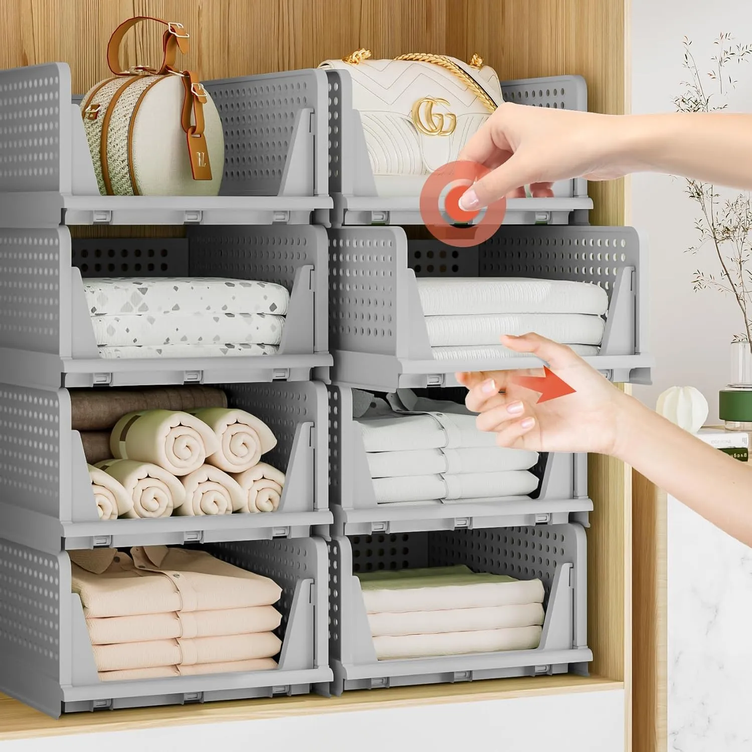 Neprock Closet Organizers, 5 Pack Folding Plastic Drawer Storage for Clothes, Stackable Storage Bins for Closet Cupboard RV Bathroom (5 L) (Gray)