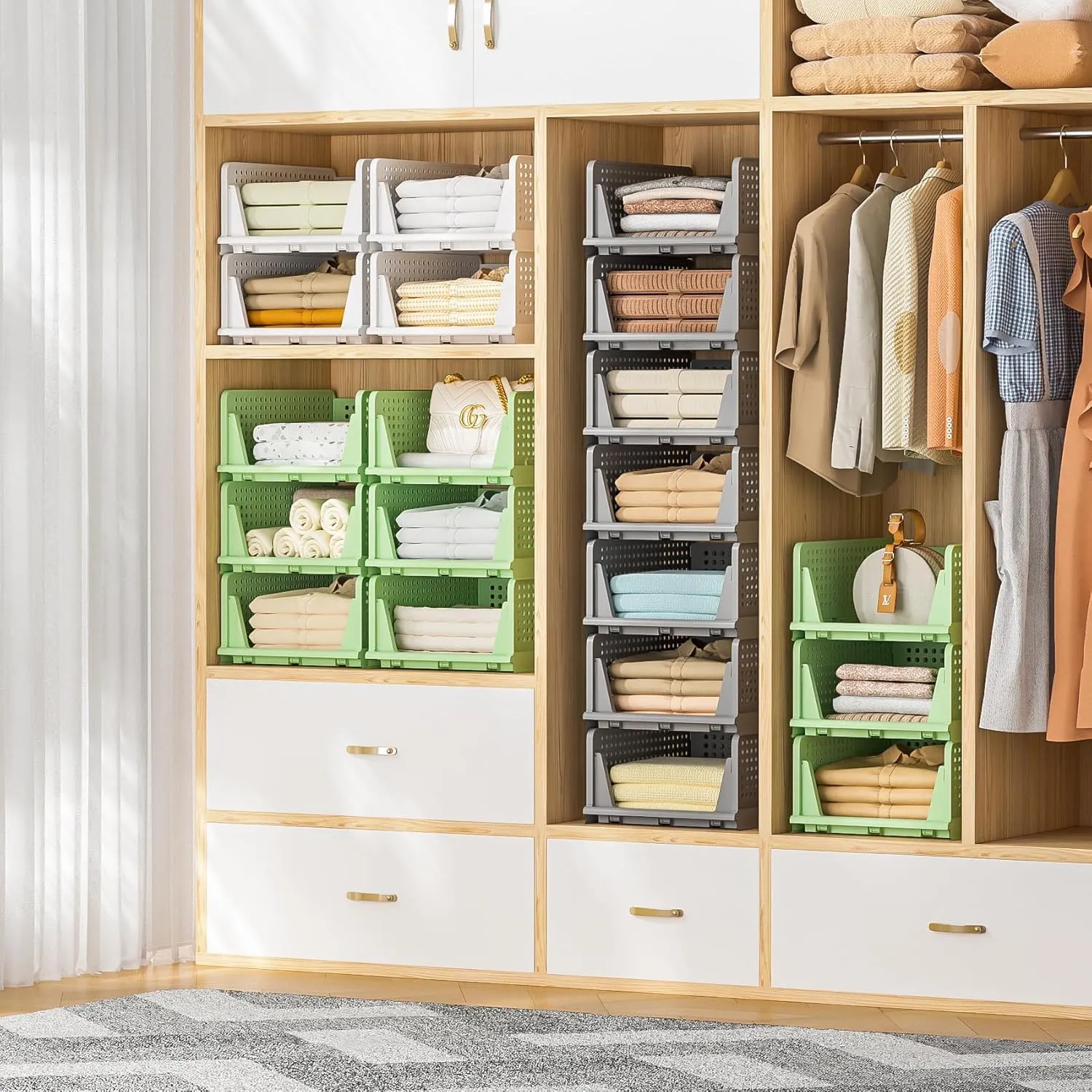 Neprock Closet Organizers, 5 Pack Folding Plastic Drawer Storage for Clothes, Stackable Storage Bins for Closet Cupboard RV Bathroom (5 L) (Gray)