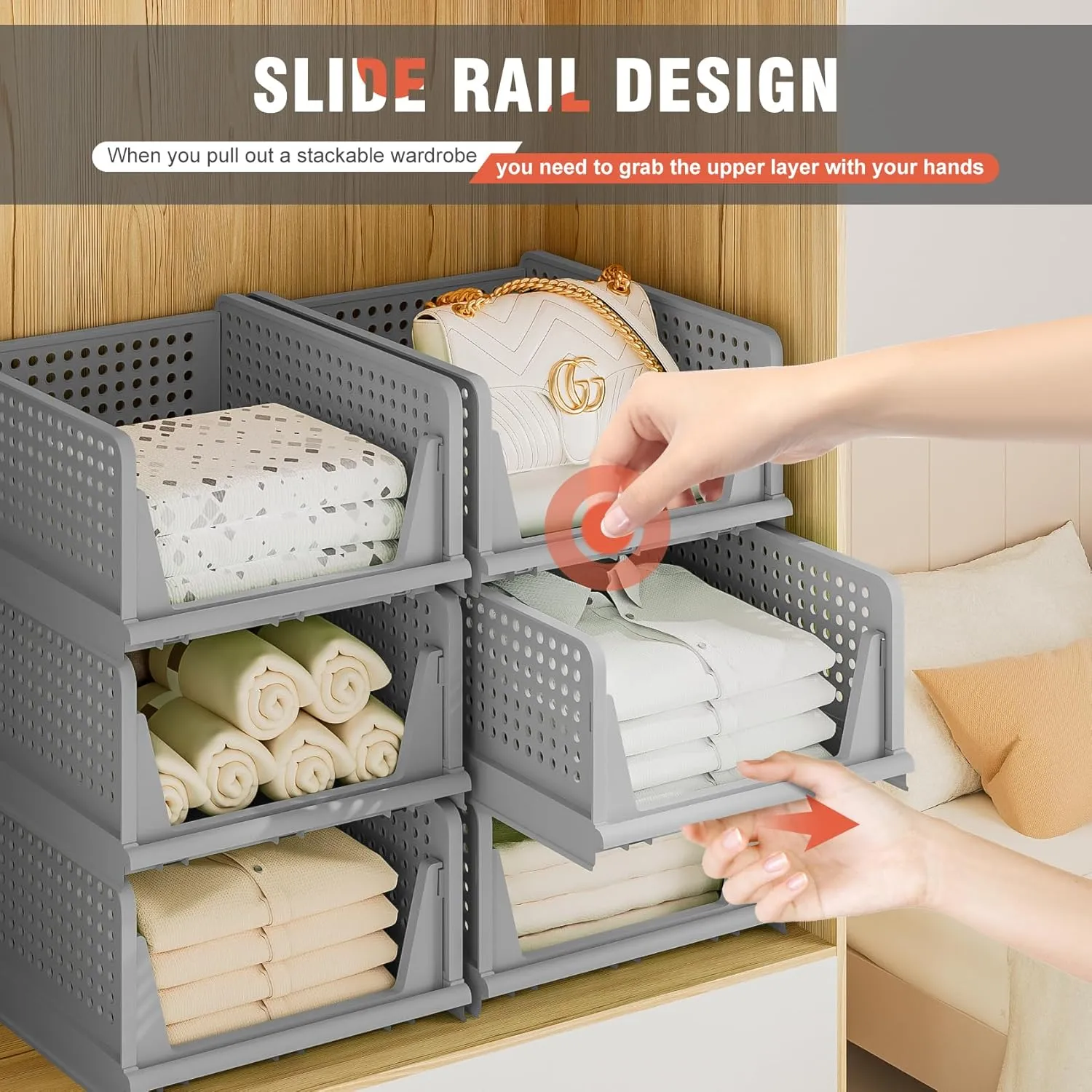 Neprock Closet Organizers, 5 Pack Folding Plastic Drawer Storage for Clothes, Stackable Storage Bins for Closet Cupboard RV Bathroom (5 L) (Gray)