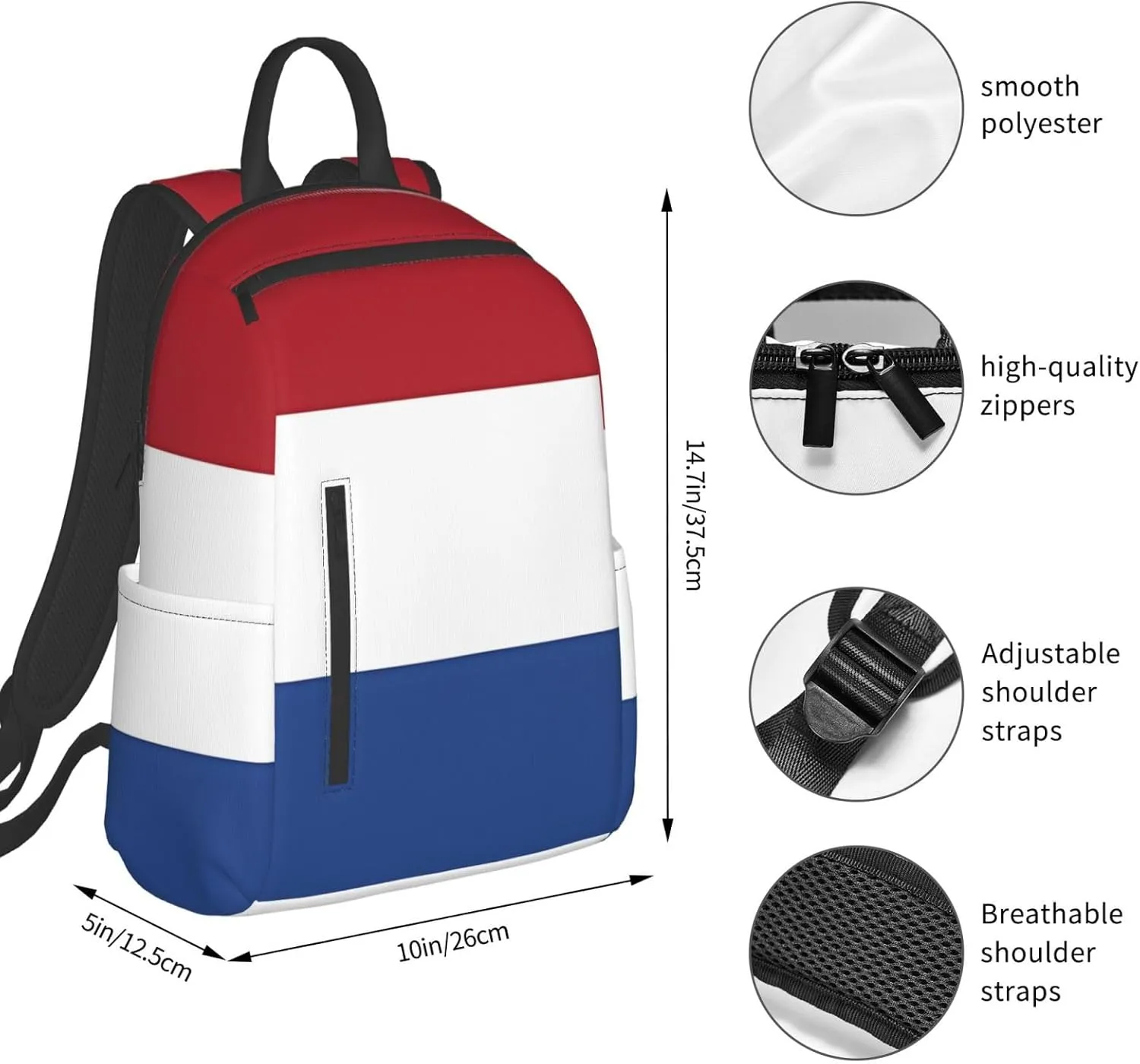 Netherlands Holland Flag Casual Backpacks Large Capacity Laptop Backpack Sports Fitness Rucksack Travel Carry-On Daypack Work Bag for Outdoor Camping