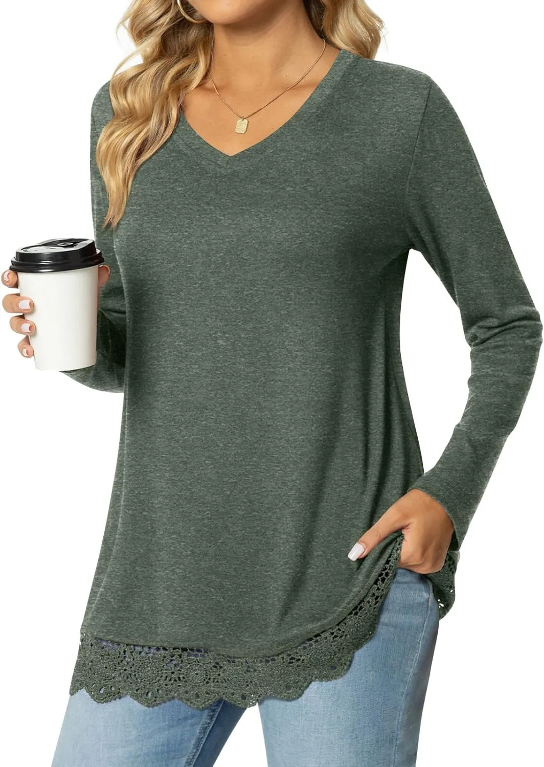 Netsmile Women's Fall Long Sleeve V-Neck Tunic Tops Casual Sweatshirt for Leggings