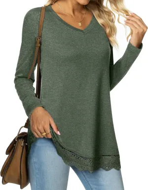 Netsmile Women's Fall Long Sleeve V-Neck Tunic Tops Casual Sweatshirt for Leggings