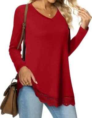 Netsmile Women's Fall Long Sleeve V-Neck Tunic Tops Casual Sweatshirt for Leggings