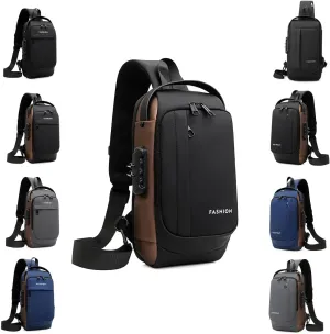 New Carbon Fiber Streamline Anti-Theft Sling Bag, USB Charging Waterproof Shoulder Backpack, for Daily Trips, Commutes, Sport (Black Brown-A)