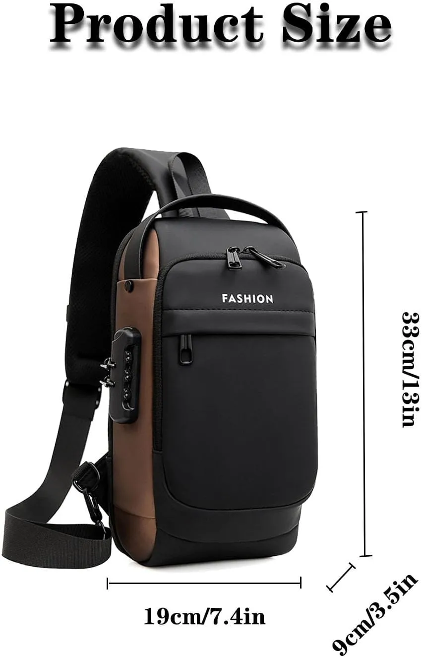 New Carbon Fiber Streamline Anti-Theft Sling Bag, USB Charging Waterproof Shoulder Backpack, for Daily Trips, Commutes, Sport (Black Brown-A)