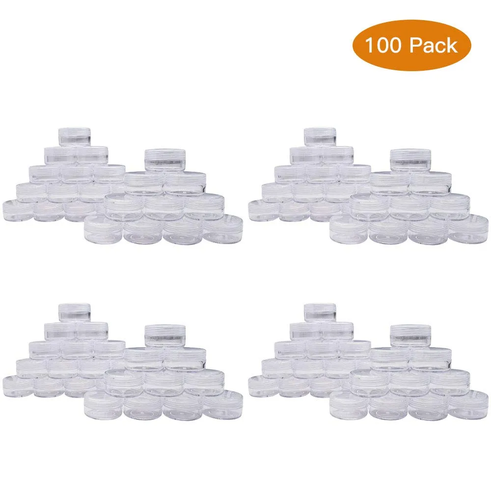 New, Empty, Clear, 10 Gram Plastic Pot Jars, Cosmetic Containers for Eyshadow Makeup Nail Powder(100 Pcs) by Healthcom