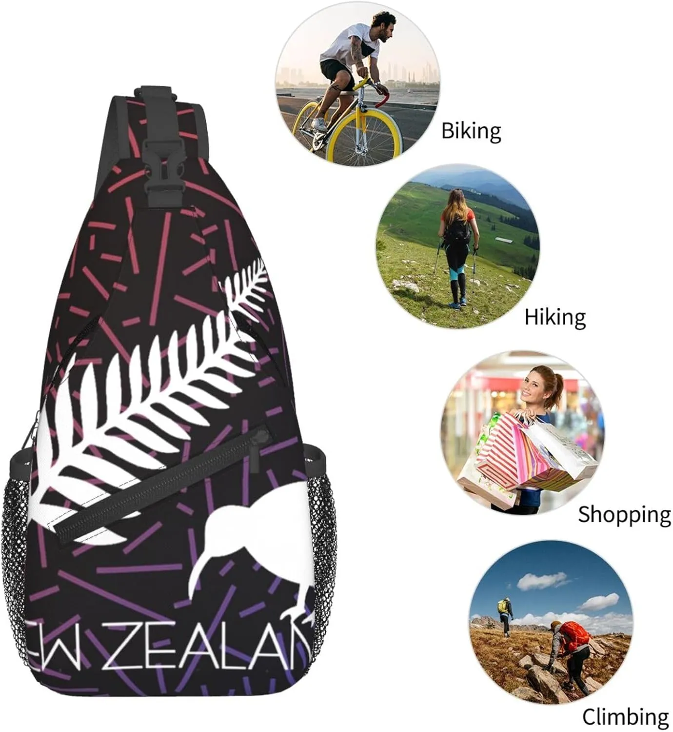New Zealand Fern Small Crossbody Backpack Sling Bag For Men Women Mini One Shoulder Chest Bags Gym Sport Travel Hiking Daypack
