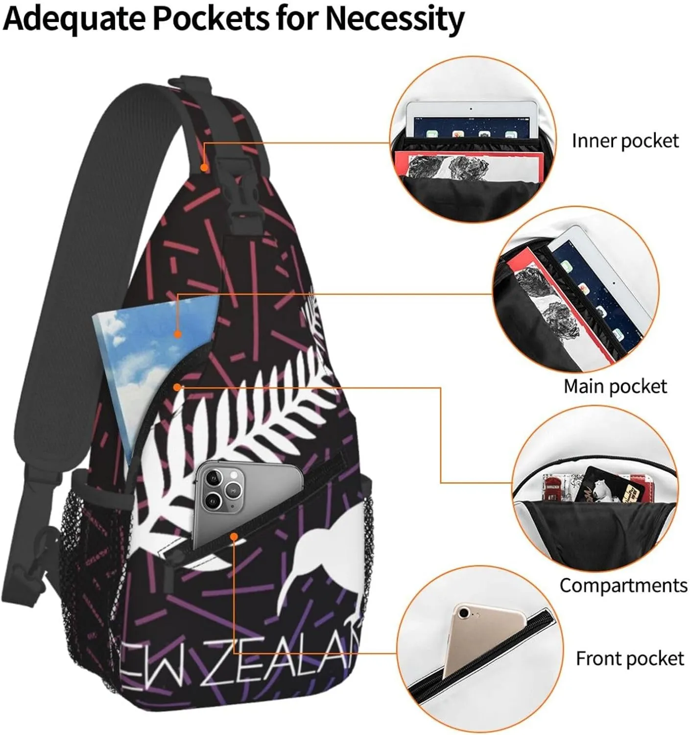 New Zealand Fern Small Crossbody Backpack Sling Bag For Men Women Mini One Shoulder Chest Bags Gym Sport Travel Hiking Daypack