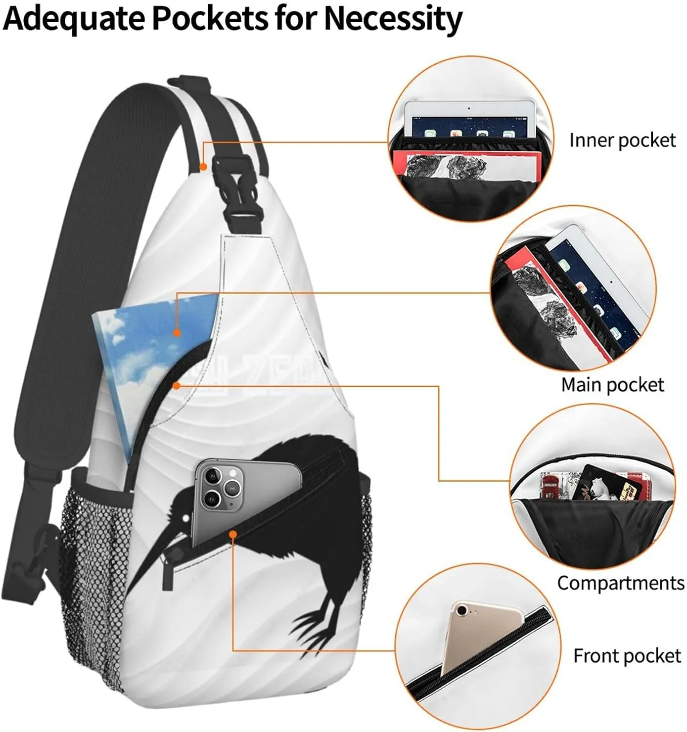 New Zealand Kiwi Bird Small Crossbody Backpack Sling Bag For Men Women Mini One Shoulder Chest Bags Gym Sport Travel Hiking Daypack