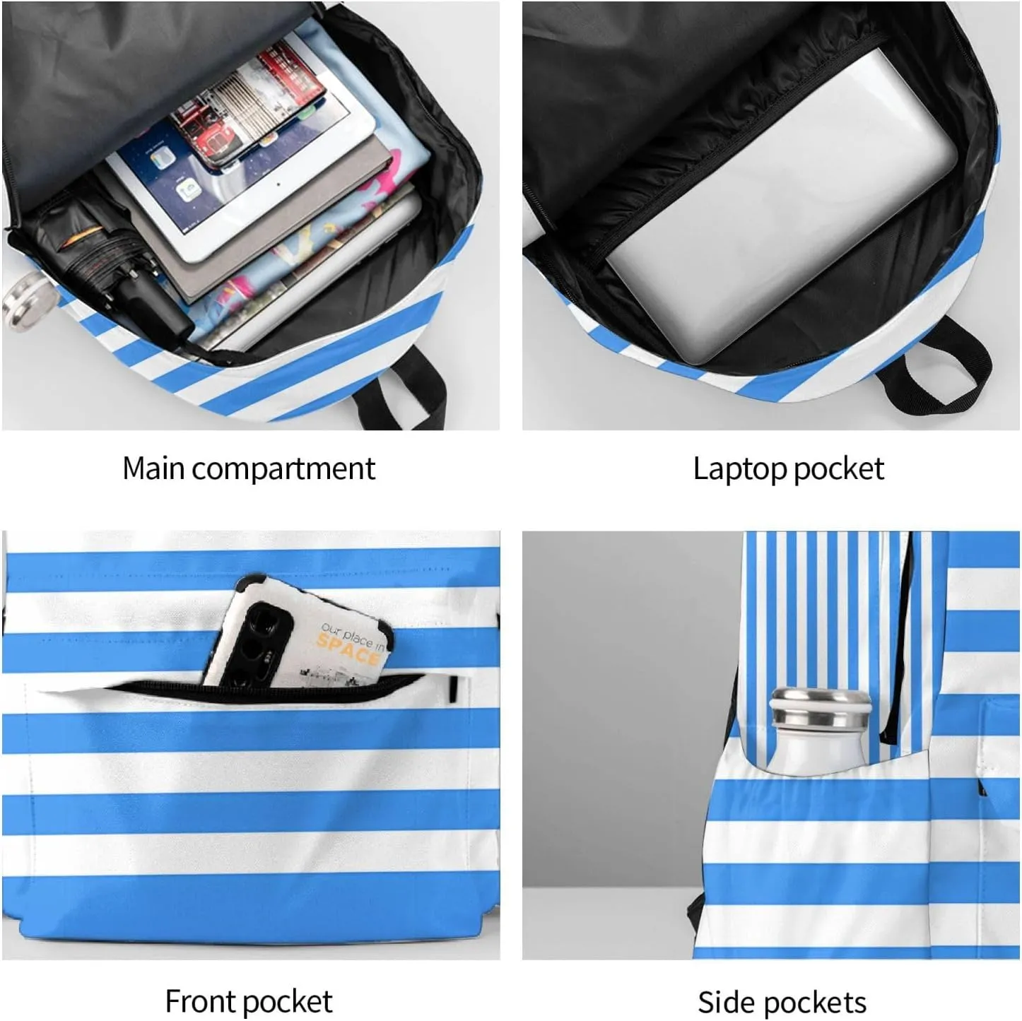 Nicaragua Flag Stripes Casual Backpack Large Capacity Travel Backpacks Laptop Daypack Commuter Rucksack Adjustable Strap Sports Bags for Hiking Biking