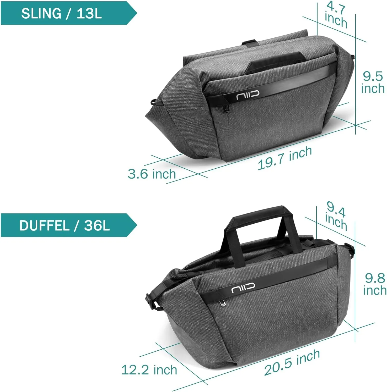 NIID CACHE H1 Hybrid Sling Bag & Duffel Bag, Large Capacity Gym Bag, Intuitive Storage Access Crossbody Shoulder Bag with Magnetic Closure for Travel Sports Buissness (Dark Grey)