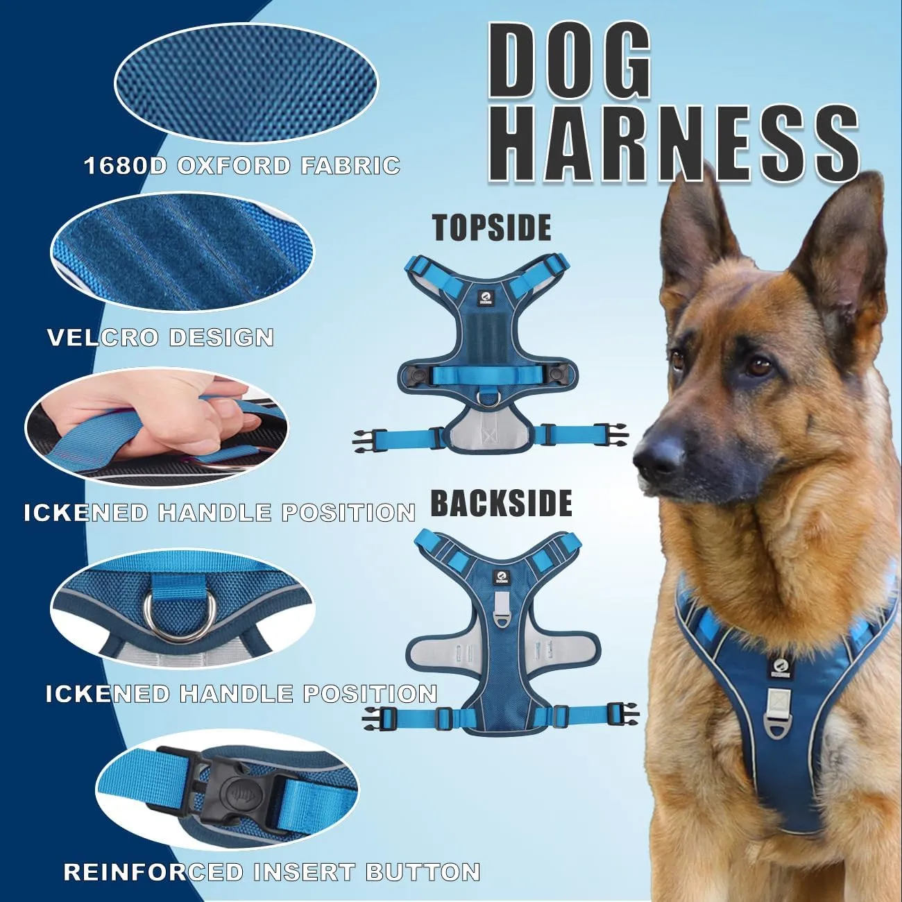 No-Pull Dog Harness and Leash Set – Adjustable Soft Padded Vest with 2 Leash Clips – Reflective No-Choke Design for Large Dogs – Durable Easy-Control Handle for Walking & Training (S)