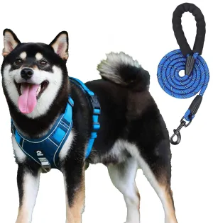 No-Pull Dog Harness and Leash Set – Adjustable Soft Padded Vest with 2 Leash Clips – Reflective No-Choke Design for Large Dogs – Durable Easy-Control Handle for Walking & Training (S)