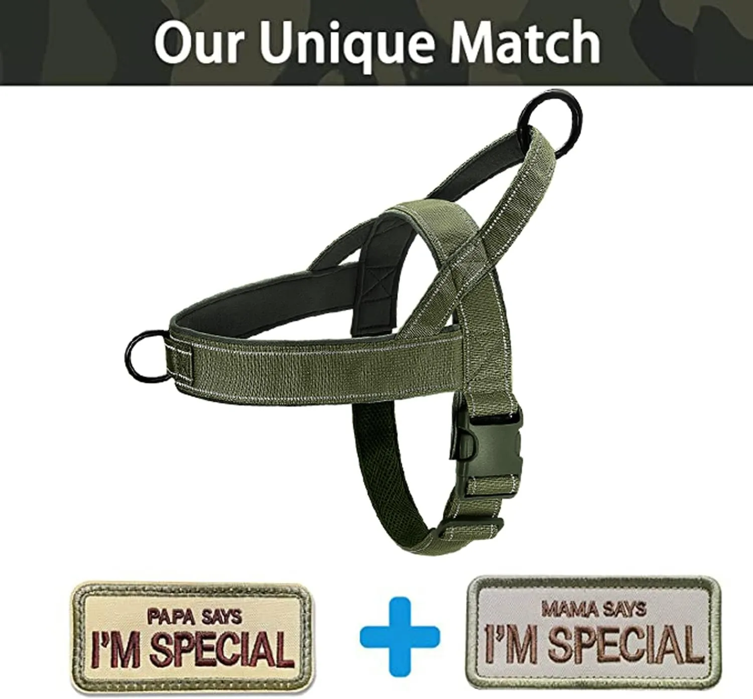 No Pull Dog Harness - Medium/Large, Reflective, Escape Proof, Adjustable, Green