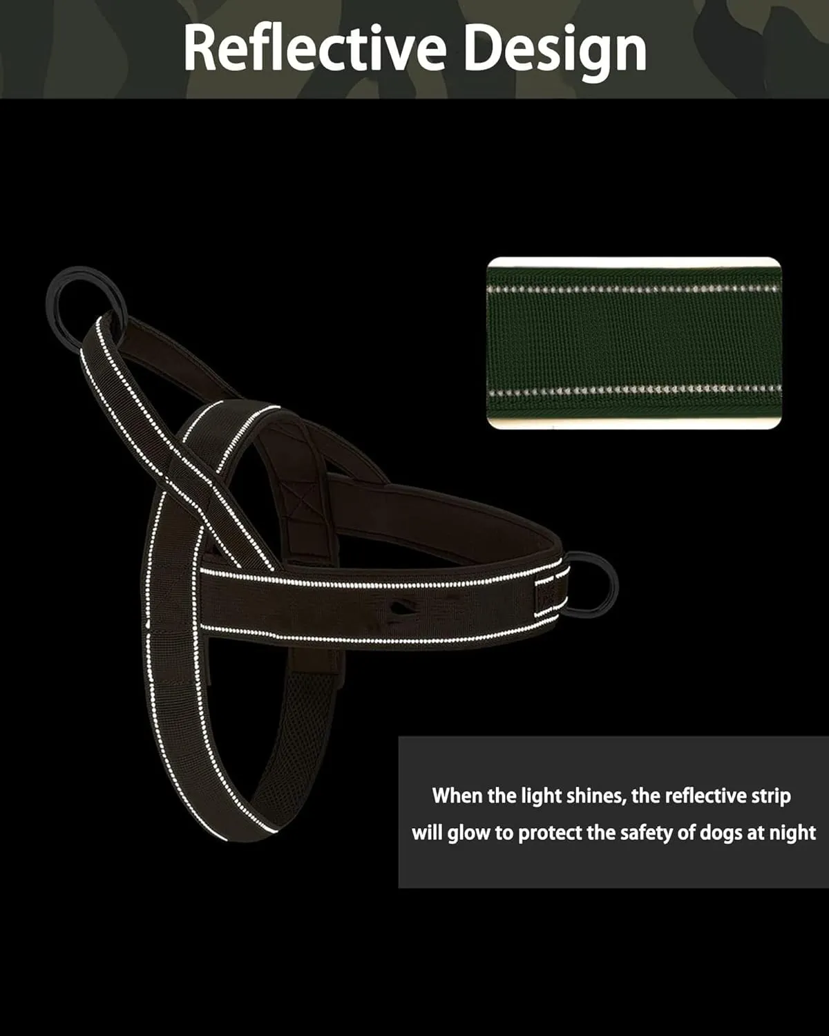 No Pull Dog Harness - Medium/Large, Reflective, Escape Proof, Adjustable, Green