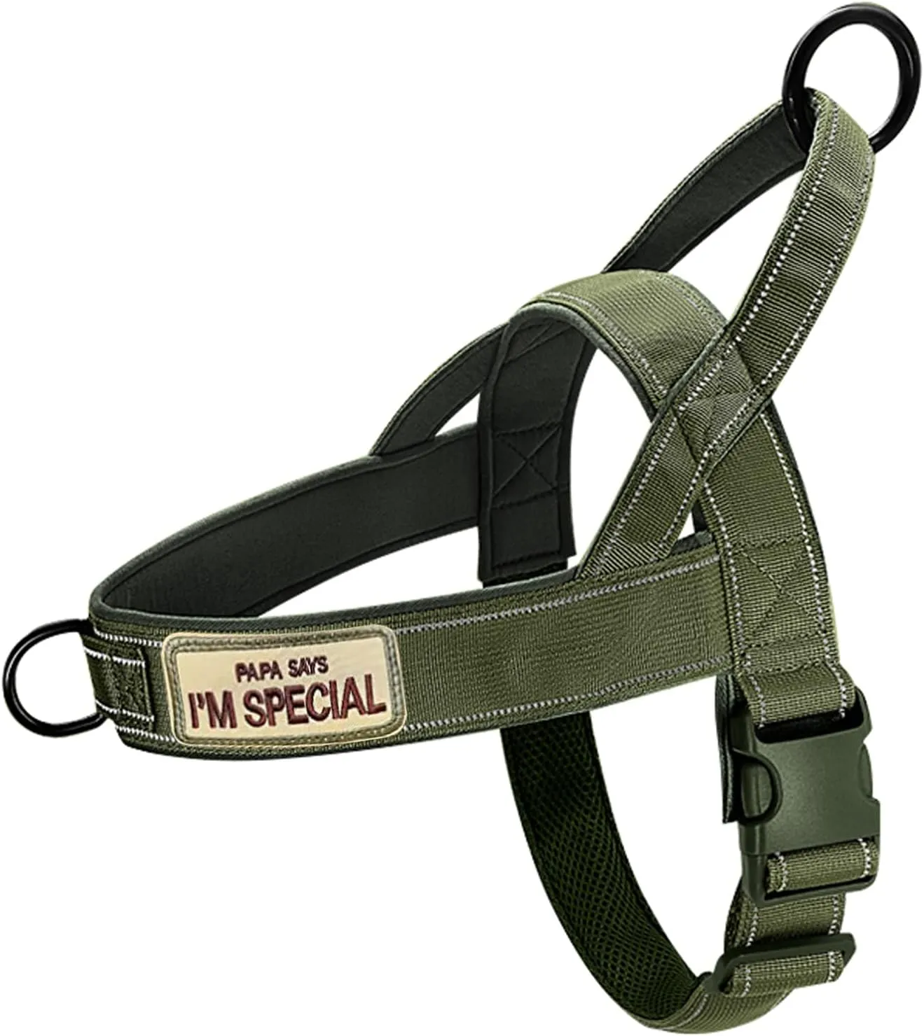 No Pull Dog Harness - Medium/Large, Reflective, Escape Proof, Adjustable, Green