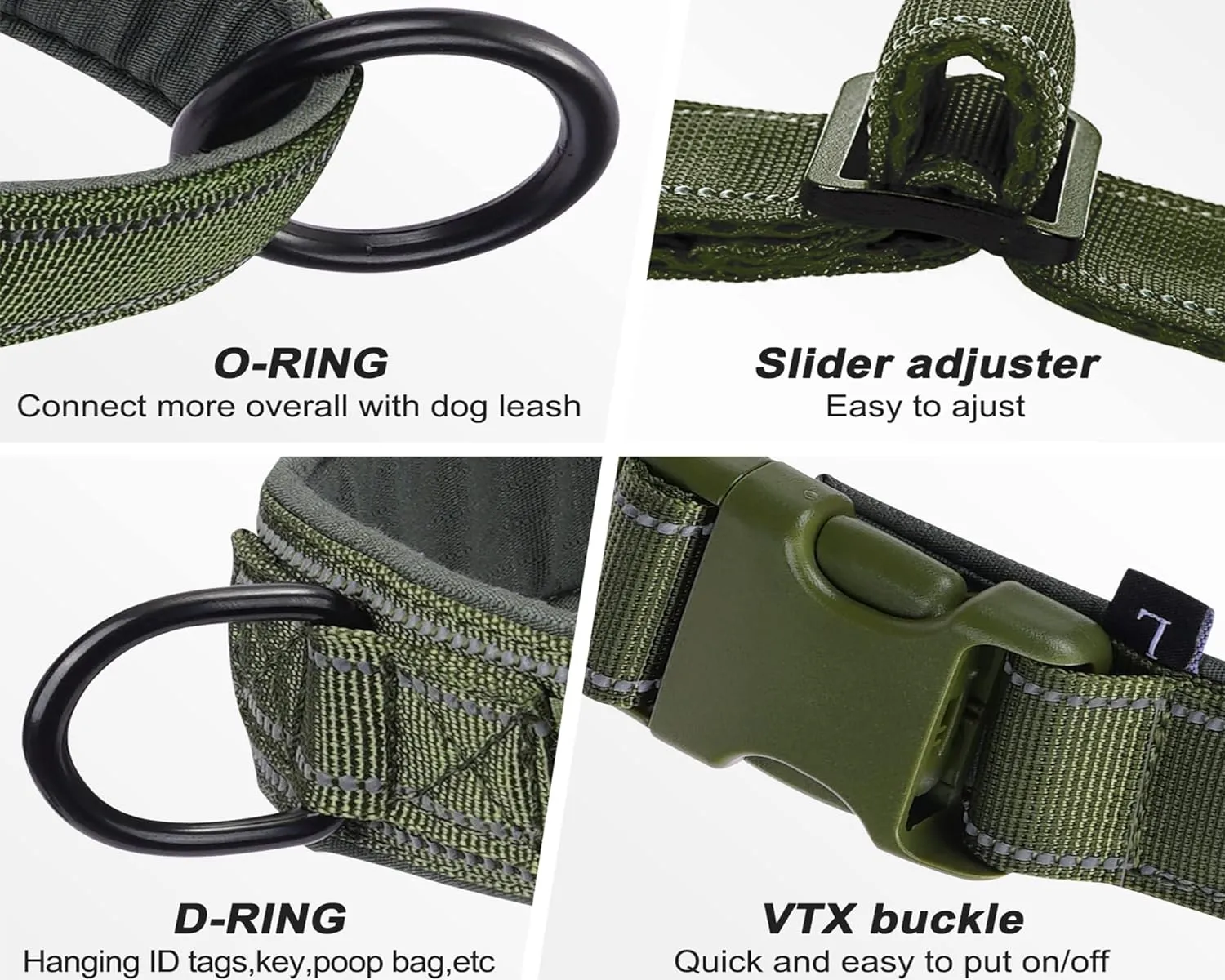 No Pull Dog Harness - Medium/Large, Reflective, Escape Proof, Adjustable, Green