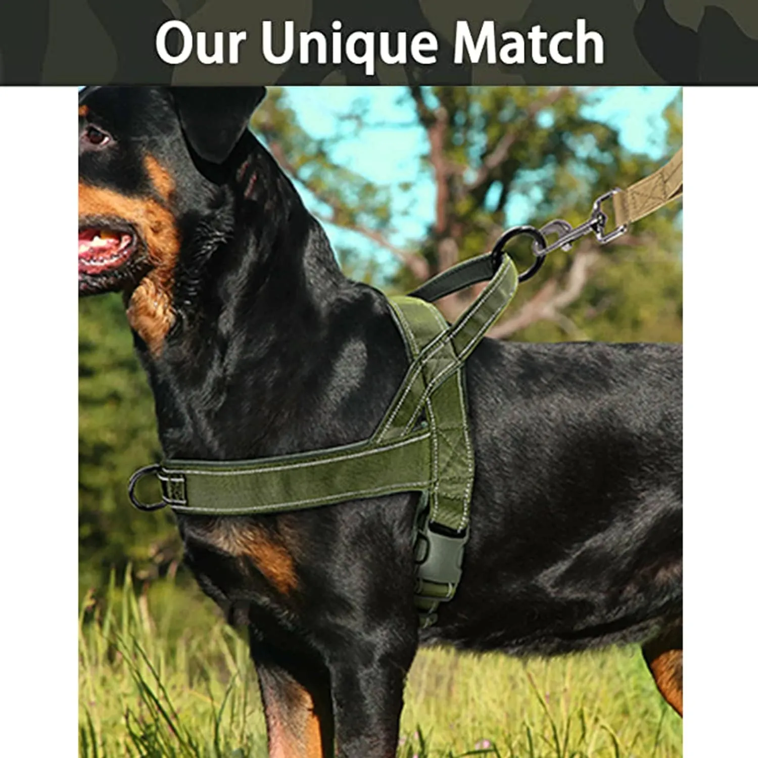 No Pull Dog Harness - Medium/Large, Reflective, Escape Proof, Adjustable, Green