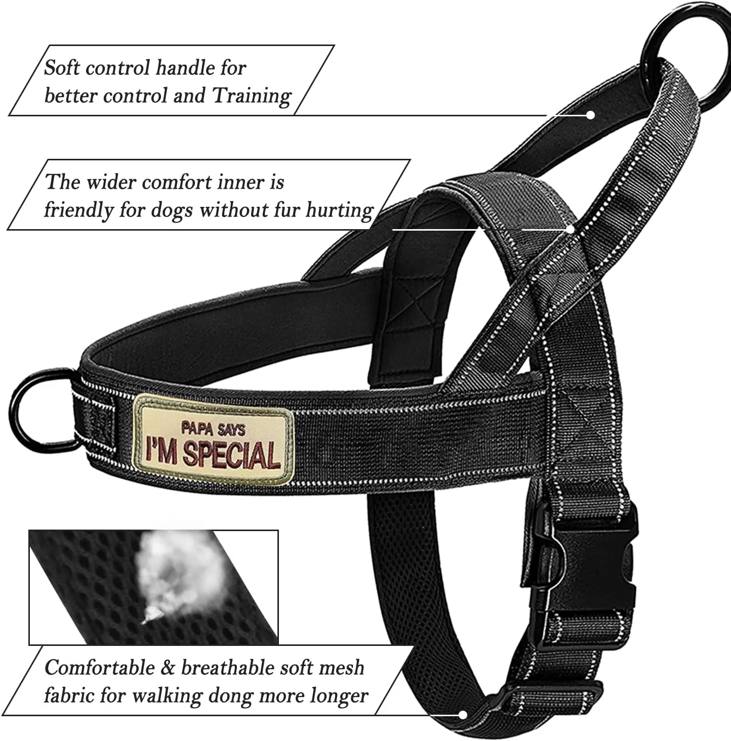 No Pull Dog Harness - Medium/Large, Reflective, Escape Proof, Adjustable, Green