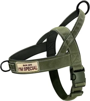 No Pull Dog Harness - Medium/Large, Reflective, Escape Proof, Adjustable, Green